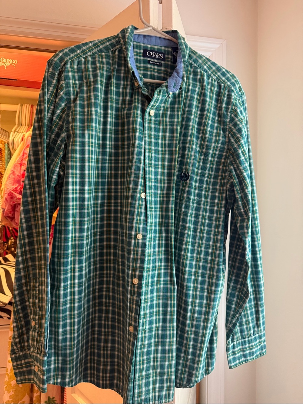 Chaps Men's Teal & Blue Plaid Button-Down Shirt
